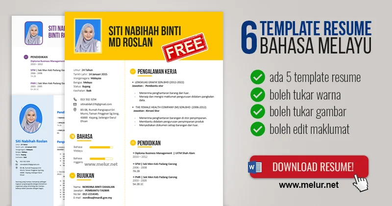 template resume kerja simple bahasa melayu